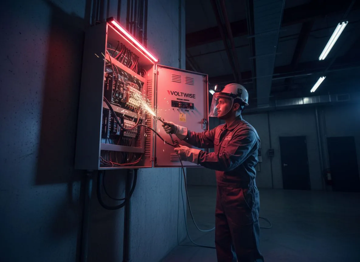 Licensed electrician working on electrical panel in Martinsville Indiana